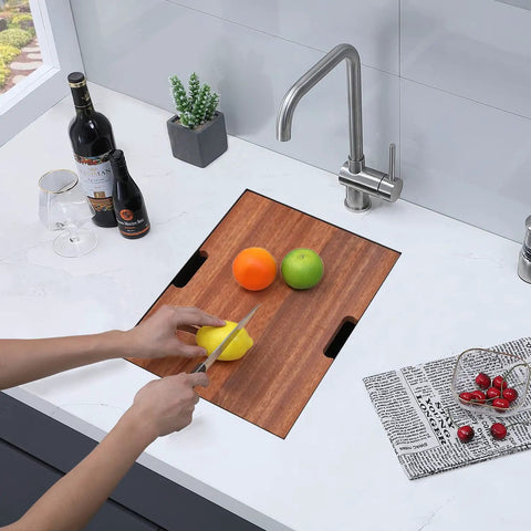 15x19 Inch Undermount Bar Ledge Workstation For Small Kitchen Stainless Steel Single Bowl RV Wet Prep Sink With Cutting Board in use