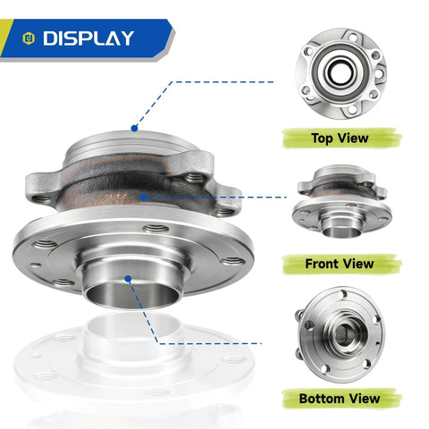2 Pack Front Wheel Bearing Hub Assembly 5 Lug With ABS Compatible With Audi A3 Quattro Q3 TT 12-18, side and top views