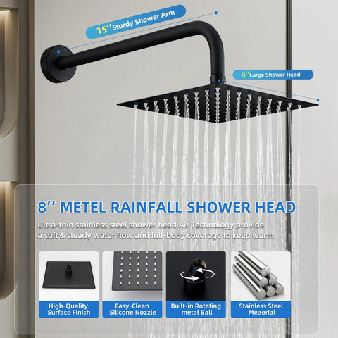 Killer Black Shower Faucet Set With 8 Inch Rainfall Head And Adjustable Handheld Sprayer For A Heavy Duty Bathroom Upgrade That Brings Serious Spa Vibes Straight To Your Doorstep