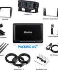 Wireless Backup Camera System Kit With Dual 7 Inch LCD Split Monitor For RV Truck Bus Camper And Trailer IP69K Waterproof components.