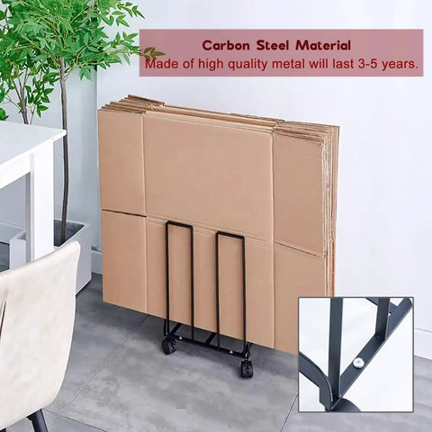 Portable Cardboard Box Storage Cart, Compact Carbon Steel Organizer Rack, Grab And Go Trolley For Cardboard Boxes, Multipurpose Packing And Moving Unit, Perfect For Factory Garage Warehouse And Home Use, Black 1 Pack with cardboard boxes