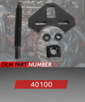 Front view of hub remover tool kit with threaded puller bar, black steel wedge plate and spacers