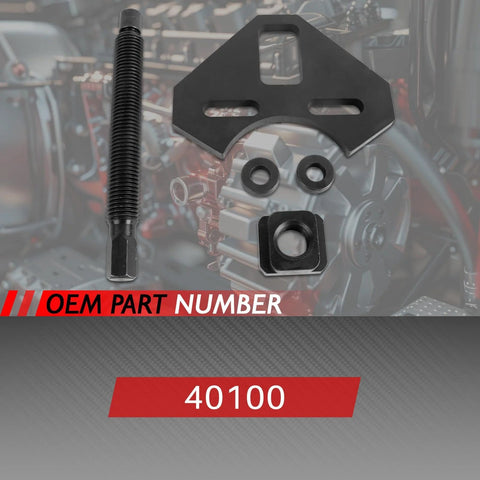 Front view of hub remover tool kit with threaded puller bar, black steel wedge plate and spacers