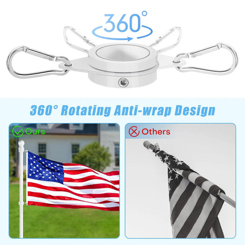 Top Shelf White Aluminum Flag Pole Rings With Grip Tight Clamps Two Pack No Sweat Antitwist Swivels For Slick 360 Degree Rotation and Hassle Free Patriotic Display