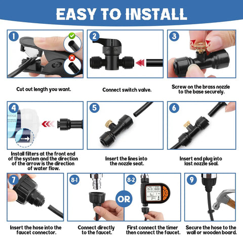 Step-by-step installation guide for the Outdoor Misting Cooling System Kit with Timer for Patio and Backyard