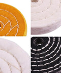 Get That Pro-Level Mirror Shine Fast With This 100mm Buffing Wheel Kit For Metal Wood And Plastic Polisher Tools Featuring 7 Pieces Of Colored Cloth Wheels To Hit The Perfect Gloss Finish Now, showing assorted colored cloth wheels.