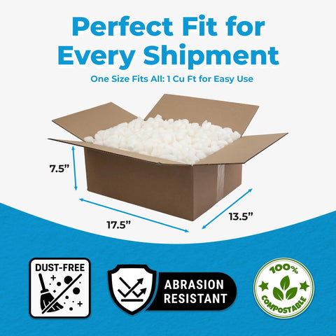 Eco Friendly Packing Peanuts For Shipping 1 Cu Ft Bio Tubes Recycled Compostable And Biodegradable Void Filler Dust Free Cushioning For Packaging Non Styrofoam Abrasion Resistant Shipping Protection