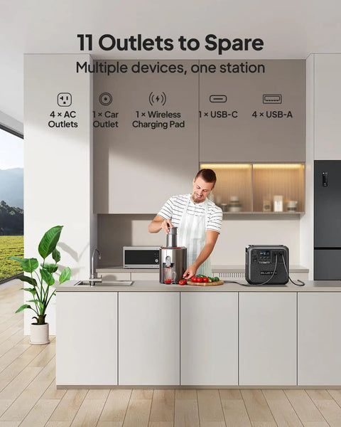 Person using Your Go To Portable Power Station AC180 1152Wh LiFePO4 Battery Backup with kitchen appliances