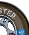Close-up of Booster 76mm 80A four wheel pack for inline and quad skates in smoke color with high performance urethane formula.