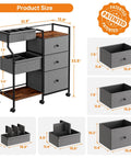 Three Tier Rolling Diaper Caddy Organizer With Dividers And Drawers For Nursery Use, 31.89 inches long, size dimensions included.