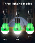 Go-To USB Rechargeable LED Camping Lanterns Four Pack With Clip Hook Hanging Design, three lighting modes in camping scene