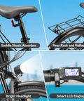 Powerful 1000W Peak Step-Through Electric Bike For Adults, 23 MPH Top Speed And 80 Mile Range, 65Nm Torque, Smooth Hills Climb, Go-To Commuter For Daily Errands And Weekend Adventures. Saddle shock absorber, rear rack, headlight and LCD display