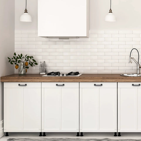 Matte Black Kitchen Cabinet Handles Set Of 10, 4-3/4 Inch Length, 3-3/4 Inch Hole Centers, heavy-duty handles installed on white cabinets
