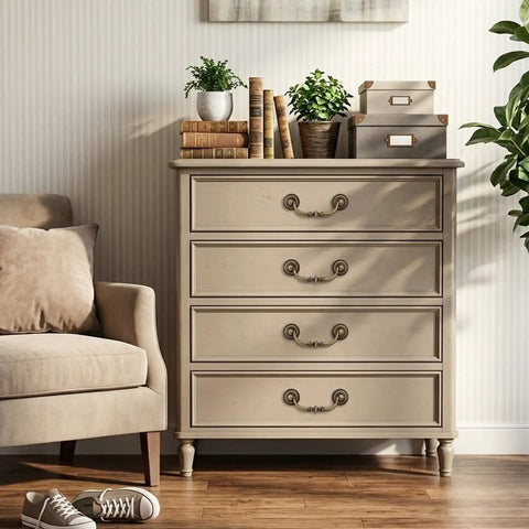 Light dresser with 12 Pack Antique Bronze Drop Bail Pulls For Cabinets And Dressers, 3.5 Inch Center To Center, shabby chic style.