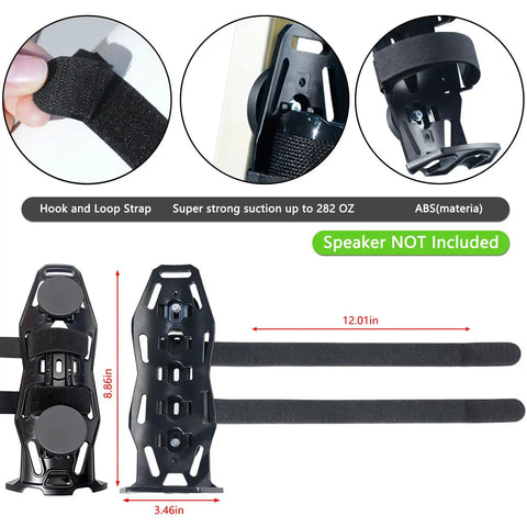 Magnetic Speaker Mount for Golf Carts Boats ATVs and UTVs, hook and loop strap detail, 12.01in long, secure attachment.