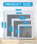 Diagram showing different sizes of patches in the Six Pack 4x4 Inch Self Adhesive Aluminum Drywall Patch Kit for walls and ceilings.