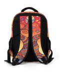 Back view of Dope Swirl Tree Moon Print Unisex Backpack with comfortable padded straps and durable polyester material.