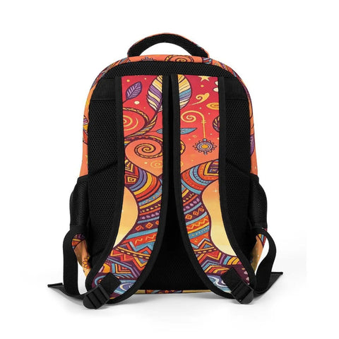 Back view of Dope Swirl Tree Moon Print Unisex Backpack with comfortable padded straps and durable polyester material.