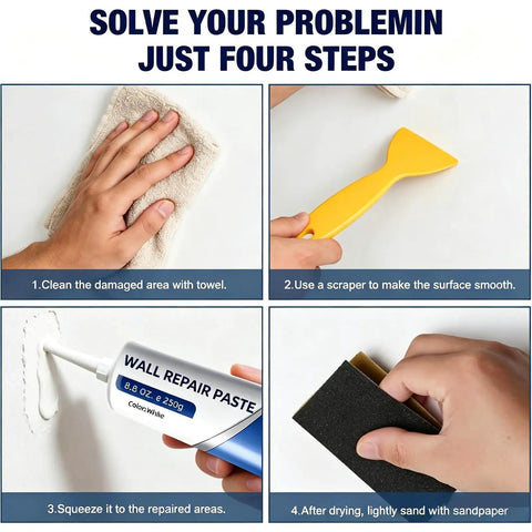 Drywall Repair Kit For Diyers With Patch Paste, Scraper, Sandpaper, And Patches To Fix Nail Holes, Cracks, Dents, And Surface Imperfections On Interior Walls Fast And Easily