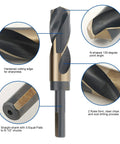 Reduced Shank Drill Bit Set For Metal Wood Plastic, 8 Sizes From 9/16 To 1 Inch, HSS M2 With Titanium Black Nitride Coatings