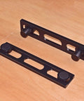 Woodworking Planing Stop Set Of 12 Pro Grade Durable Aluminum Alloy Clamps for workbench layout on wooden surface.