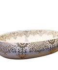 Slick Oval Ceramic Bathroom Sink For Countertop Vanity Rock Solid Above Counter Style With Pop Up Drain No Overflow Easy Setup Knockout Look For Small Half Baths And Daily Home Refreshers with decorative gold pattern