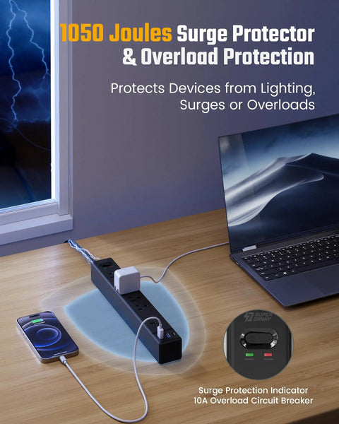 Must-Have Dope Fireproof Surge Protector Power Strip With Mountable Design 5 AC Outlets And 3 Smart USB Ports Fast Charging