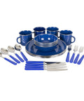 Deluxe 24 Piece Enamel Tableware Set With Blue Finish For Four People Durable Steel Dinnerware For Camping RVs Or Home Use