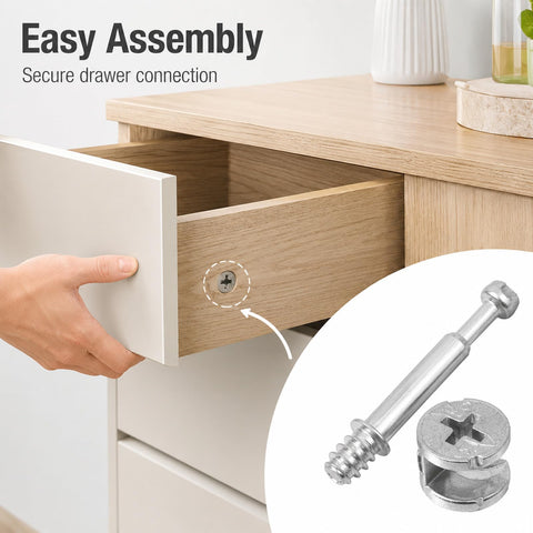 25 Sets Furniture Cam Lock Fasteners And Connecting Dowels 50 Pieces In Clear Storage Box for easy drawer assembly view