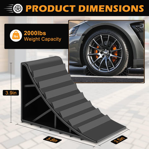 4 Pack Tough Wheel Chocks For RV Trailer And Truck Non Slip Hard Plastic Tire Blocks With Handles, side view showing dimensions