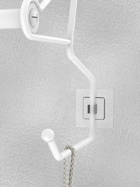 Adjustable Over The Door Towel Rack With Hooks For Bathroom Telescoping Crossbar in white with hanging hooks detail view.