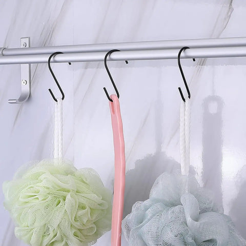 10 Pack Black S Hooks For Hanging 2.4 Inch Long on bathroom rod, holding bath scrubbers and shower accessories