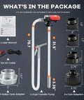 Heavy Duty Battery Powered Fuel Transfer Pump Pulling 3.8 Gallons Per Minute package details with user manual and components.