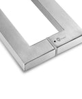 24 Inch Solid Stainless Steel Push Pull Door Handle Kit With Heavy Duty 304 Standoffs Brushed Finish For Barn And Glass Doors top corner detail