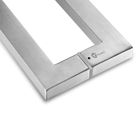24 Inch Solid Stainless Steel Push Pull Door Handle Kit With Heavy Duty 304 Standoffs Brushed Finish For Barn And Glass Doors top corner detail