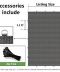 90 Percent UV Blocking Sun Shade Cloth 10x15 Feet With D Rings For Pergola Garden Patio Deck Backyard Breathable UV Resistant Cover Gray Durable Weather Resistant Outdoor Living And Heat Reduction, shown with accessories like zip ties and D-rings, dimensions marked.