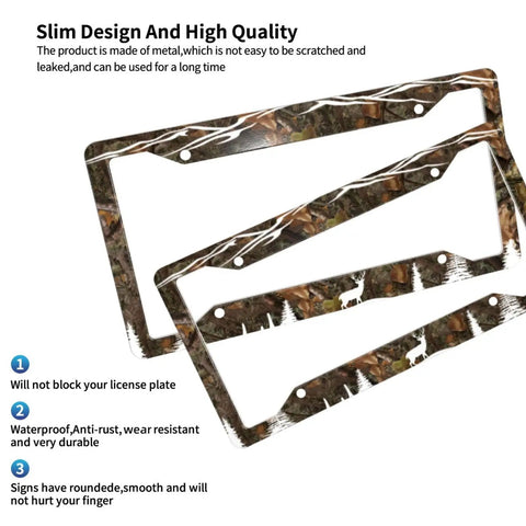 Hunting Deer License Plate Frame 2 Pack Universal Aluminum Tag Holder 12.3 X 6.3 Inches Car Accessories Decor With Screws