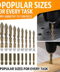 Awesome 4-Flute Sawtooth Drill Bits With Titanium Carbide Tips For Drilling And Tapping Metal Wood Plastic Masonry In One Smooth Motion Hex Shank Set Multi-Size Kit, 10 sizes