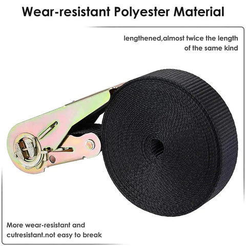 10 Pack 1 Inch By 20 Foot No Hook Ratchet Straps, Heavy Duty Tie Down Straps For Motorcycle Trailer Kayak, Endless Ratchet Straps, 1760 Lbs Break Strength, Black shown in coiled position highlighting durability