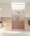 Frameless Shower Door Hinge With Enduroshield Glass Coating, 78 Inch By 47.5 Inch, Polished Brass Finish, Crystal Clear Tempered Glass For Modern Bathrooms, Slick Install And Built To Last Hardware in a modern bathroom