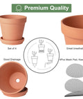 6 Inch Terracotta Clay Pots With Saucers Pack Of Four For Indoor And Outdoor Home Gardens With Drainage Holes And Tray