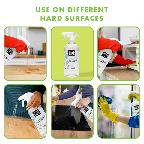 All Purpose Cleaner Spray For Home And Kitchen Multipurpose Multisurface Cleaner For Glass Countertops Appliances Upholstery And More Unscented 32oz Pack Of 2 in use on various surfaces