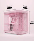 Modern Gaming Pc Case Featuring Panoramic Glass And Sleek Dual Chambers Built For Stress Free Atx Builds Fueled By Lightning Airflow Through Tidy Wire Runs Includes A Flossy PCIe 4.0 Riser Cable In Strawberry Pink, showcasing the interior dimensions.
