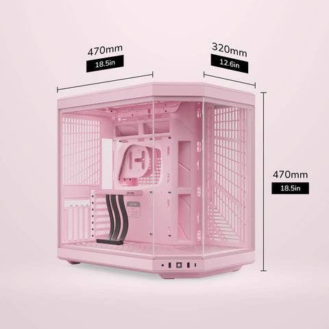 Modern Gaming Pc Case Featuring Panoramic Glass And Sleek Dual Chambers Built For Stress Free Atx Builds Fueled By Lightning Airflow Through Tidy Wire Runs Includes A Flossy PCIe 4.0 Riser Cable In Strawberry Pink, showcasing the interior dimensions.
