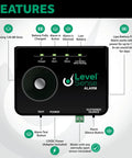 Level Sense Sump Pump Alarm With 15-Foot Float Switch, 120 dB Siren, Rechargeable LiPo Battery Backup, features diagram