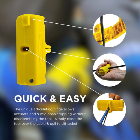 FTTX Flat Drop Cable Slitter With Articulating Hinge For Fiber Optic Installations Ultra Portable 3.9 Oz Tool Fast End And Mid Span Jacket Stripping No Disassembly Needed For Tech Pros