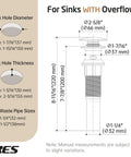 Technical diagram of Pop Up Bathroom Sink Drain Stopper With Overflow Detachable Hair Catcher All Metal Rustproof 304 Stainless Steel.