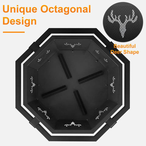 Top view of 35 Inch Octagonal Outdoor Fire Pit Smokeless Wood Burning Fire Pit For Backyard Patio Camping Garden And Porch Black