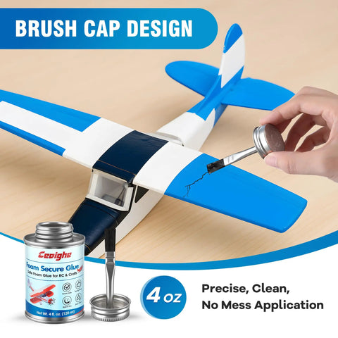 Applying Foam Safe RC Glue With Built In Brush Cap For Precise Bonding And Quick Repairs On EPO EPP EPS KT Board Foam Aircraft Models And Craft Projects 4 Ounce Bottle to blue foam airplane model