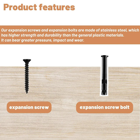 Heavy Duty Countertop Support Brackets 12 Inch 4 Pack With Hardware showing black stainless steel expansion screw and bolt.